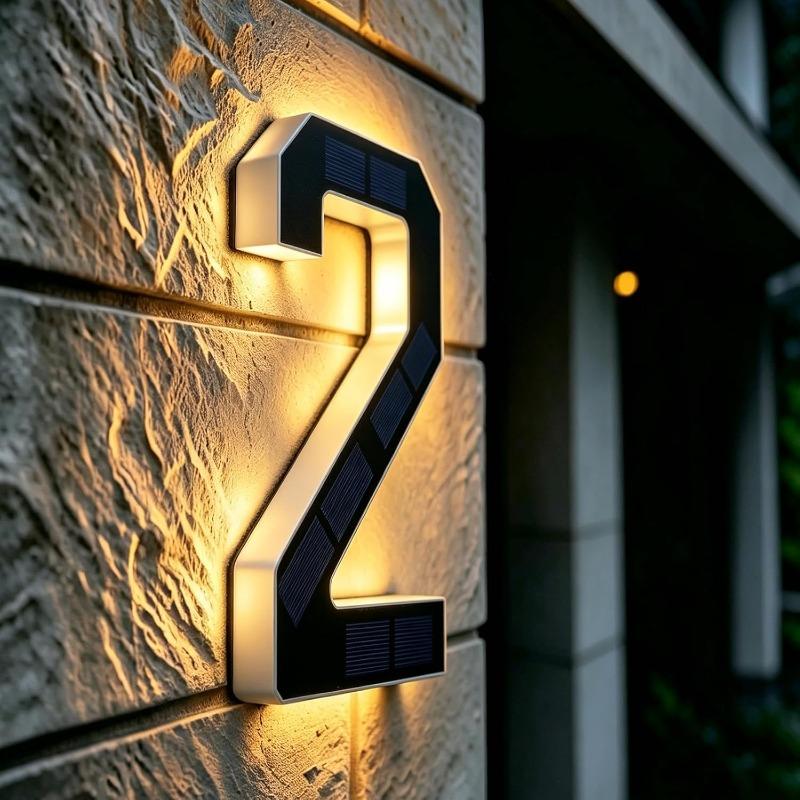 LED Solar House Number Light, Waterproof Light‑Sensor Address Plate for Home Entrance Yard Wall Fence Gate Outdoor Household Decoration