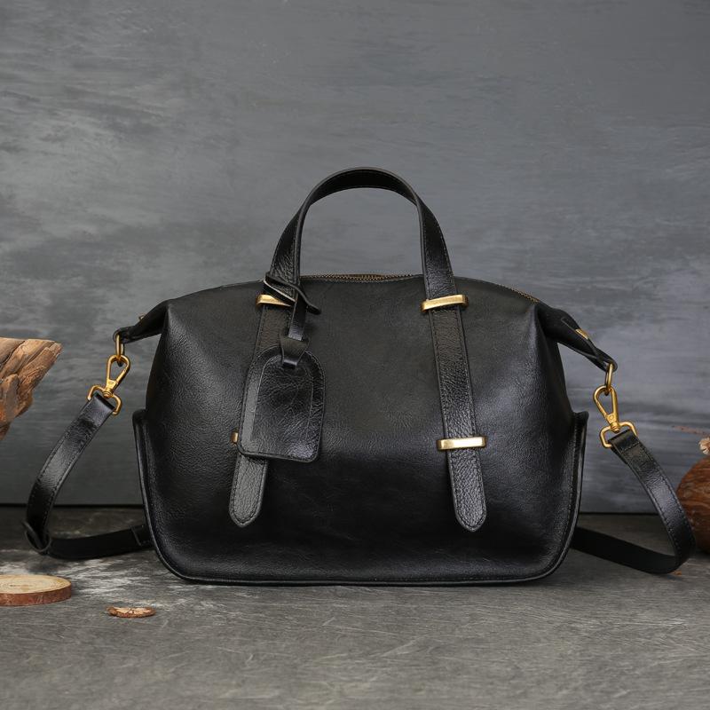 Сумка из натуральной кожи в стиле ретро, вместительная сумка Boston Bag Crossbody серый