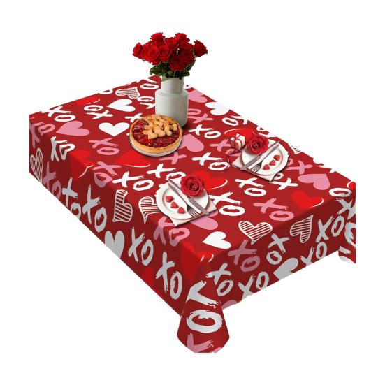 Yousheng Valentine's Day Tablecloth Love Heart Tablecloth Rectangular Square Romantic Table Cover for Anniversary Wedding Party Dining Table