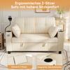Modern 2-Seater Sofa with Hidden Storage, Button Tufting, Cup Holder, Armrest Storage, USB/Type-C Port, Phone Holder, Lumbar Pillows, Corduroy, Beige