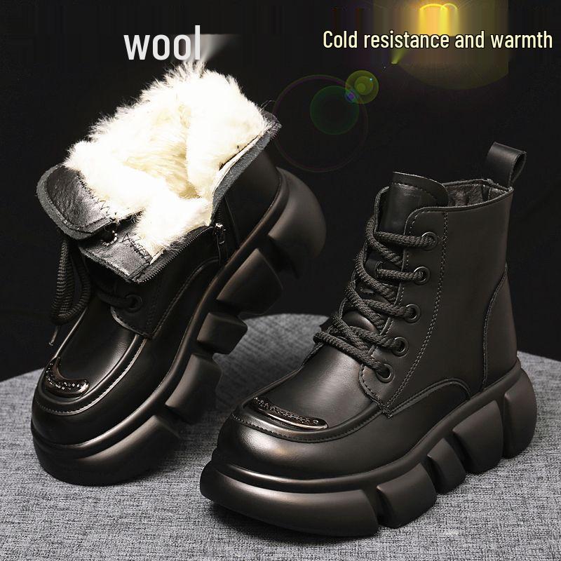 Women's Genuine Leather Fur-Lined Snow Boots with Thick Sole