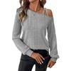 Women's Casual Fashion Long Sleeve Off-Shoulder T-Shirt Asymmetrical Solid Color Strapped Top
