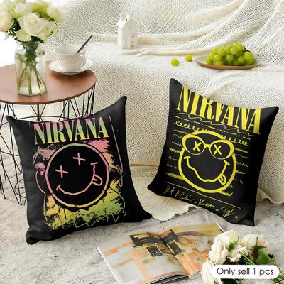 Band N-Nirvana Kissenbezug Natürliches Leinen Bio-Stoff Beidseitiger Druck Sofa Heimdekoration Geschenk Kissenhülle