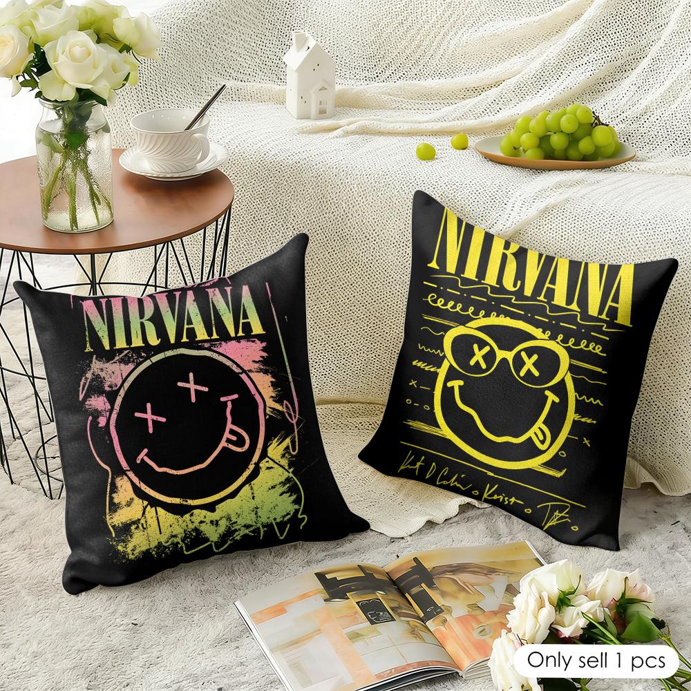 Band NNirvana Cushion Cover Natural Linen Organic Fabric DoubleSided Printing Sofa Home Decor Gift Pillow Case