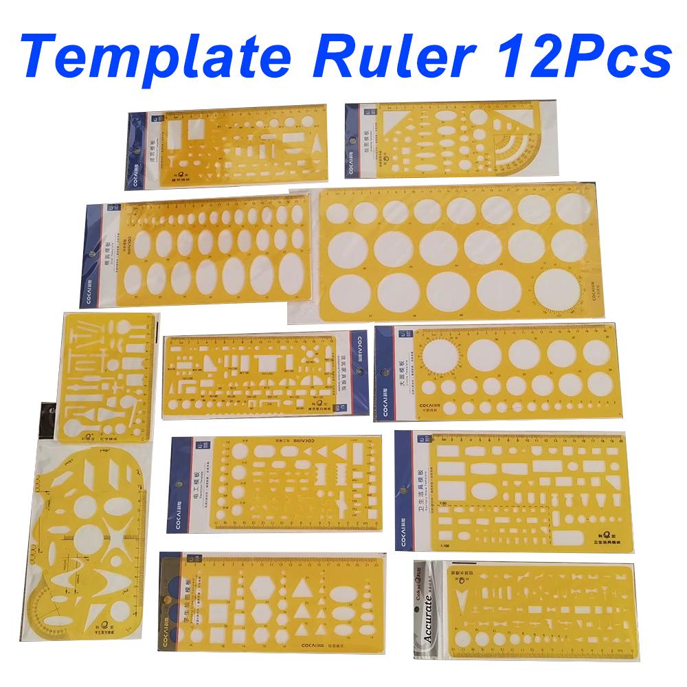 12Pcs Combination Set Graphic template ruler Graphic Template Ruler Student drawing ruler Model ruler Drawing template ruler
