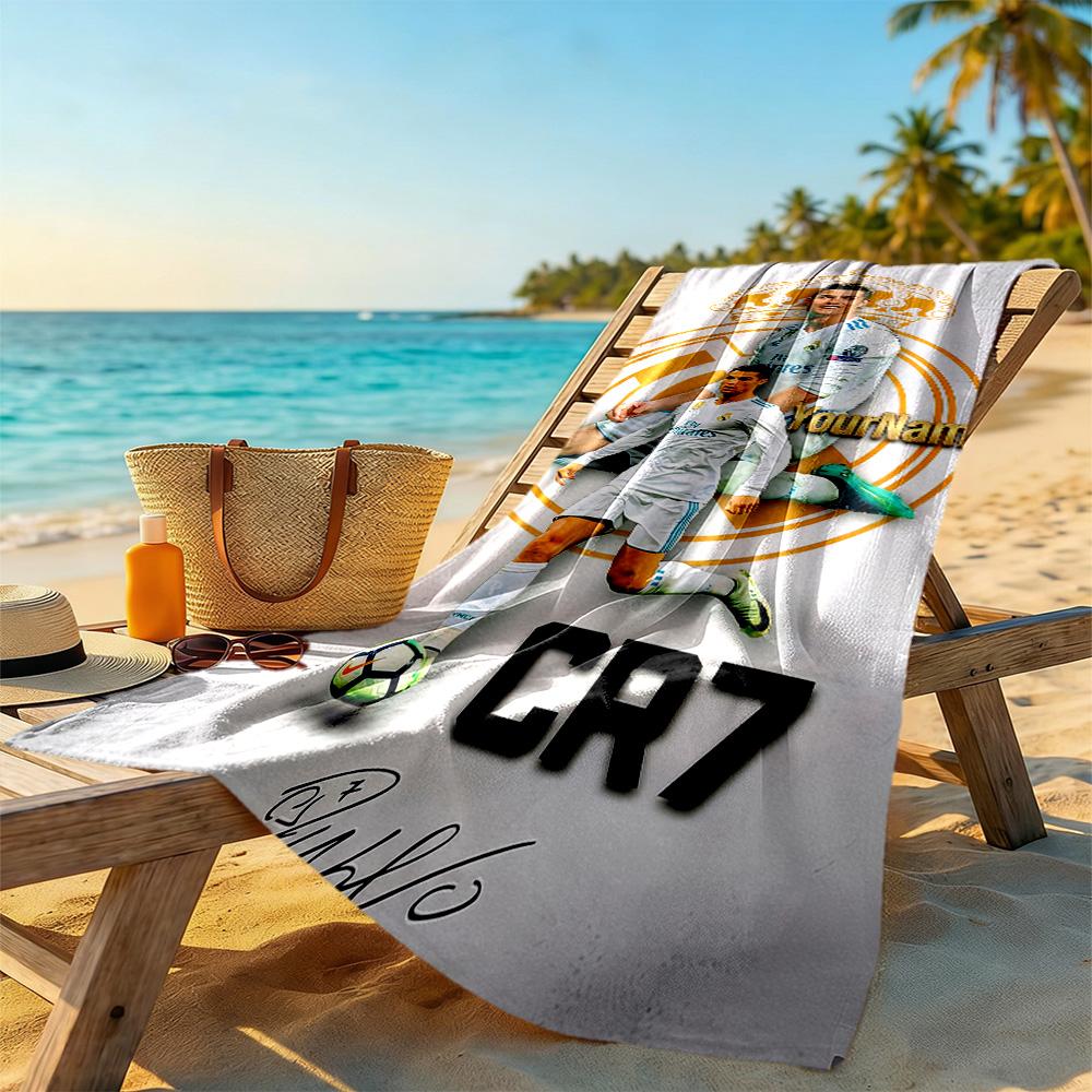 Cristiano Ronaldo Customize Text Beach Towel High Absorbency & Quick-Dry Ideal for Travel Outdoor Swim Pool Yoga Surf Camping Hiking Gym Gift Holiday