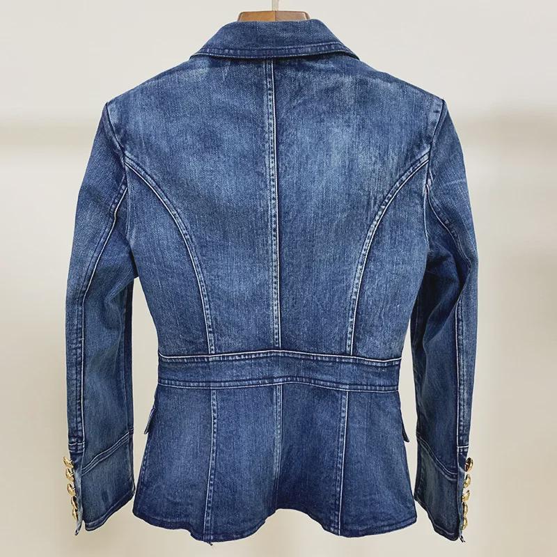 Spot 2025 Autumn/Winter European & American Fashion Double-Breasted Washed Denim Slim Jacket