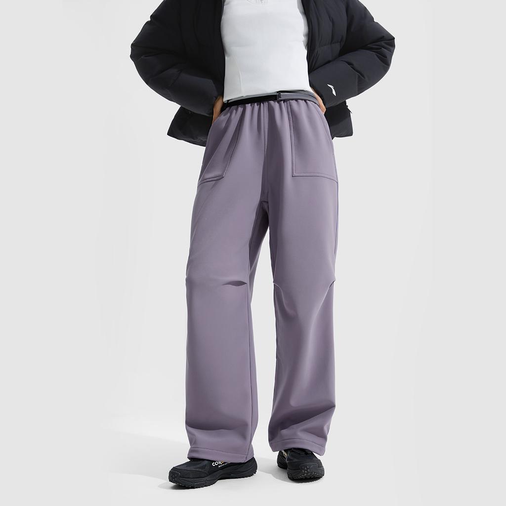Li Ning Comfortable Casual Solid Color Knitted Sports Pants Women Bottoms Dark-Gray Purple AYKU738-2