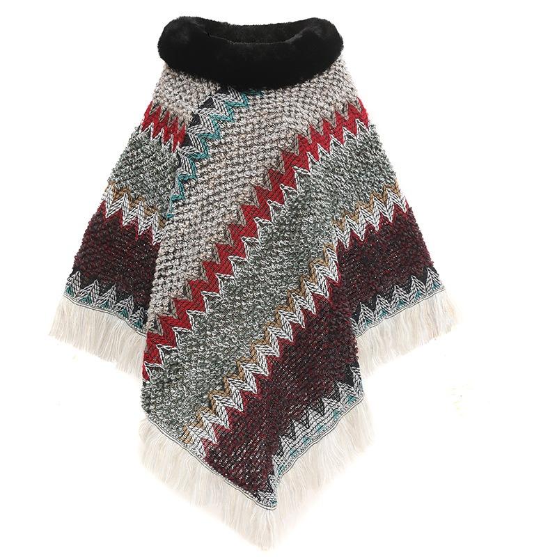 Herbst und Winter Neu Pelzkragen Strickschal, Thermopullover Cape, Schal Damen