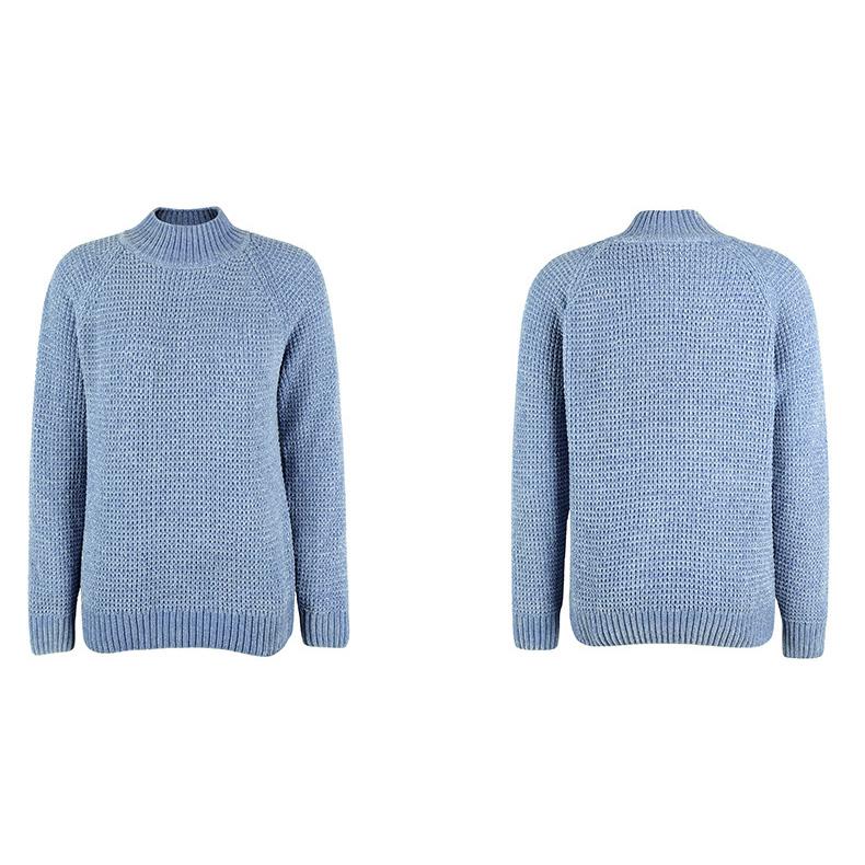 

Осень-зима Винтажный свободный топ с длинными рукавами, однотонный кардиган, трикотаж, полувысокий воротник, O-образный вырез, свитер L синий