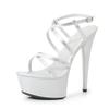 Damen Beige Rote Kreuz Krawatte 15cm Absatz Hohe Wasserdichte Plateausandalen Tanzschuhe LFD-8661-55