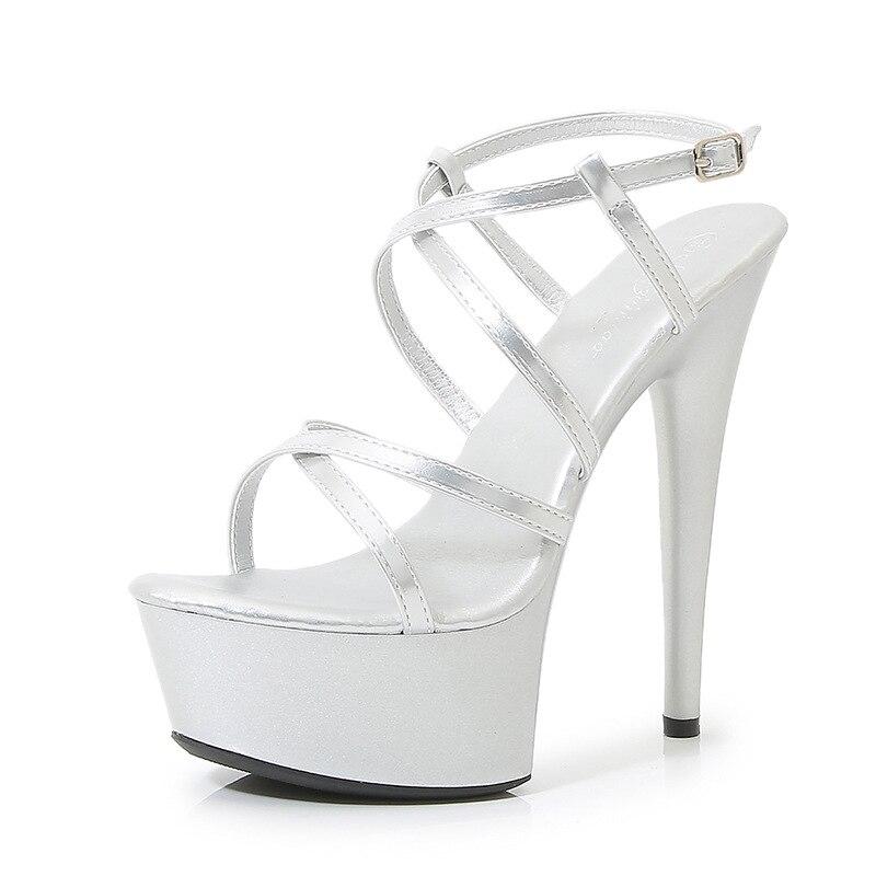 Damen Beige Rote Kreuz Krawatte 15cm Absatz Hohe Wasserdichte Plateausandalen Tanzschuhe LFD-8661-55