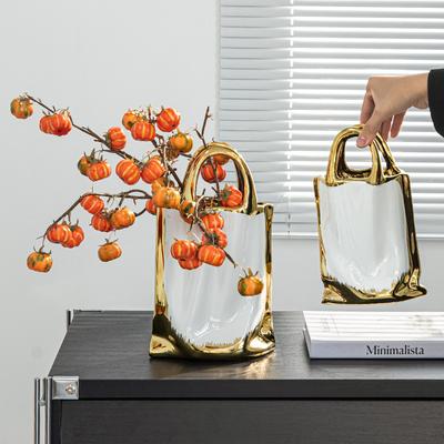 Goldene Handtasche Keramikvase Kreative Tasche Vase Blumengesteck Zubehör Terrarium Blumenvase Heimdeko Zubehör