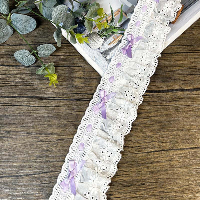 1Yard 5.5Cm Wide Luxury 3D Pleated Pink Lace Embroidered Bows Applique Ribbon Women Dress Cloth Trim Diy Home Sewing Supplies