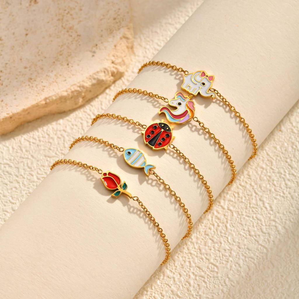 Children'S Fun Cute Wind Stainless Steel Epoxy Cartoon Bracelet 18K Gold Plated Jewelry Br-2593