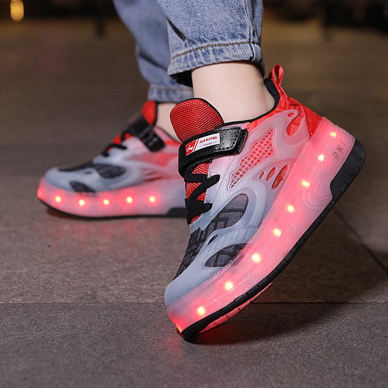 Boys Lights Sports Shoes Rubbing Shoes Charging /Disassembling Tow Wheels Slide Shoes LED Kids Glowing Sneakers
