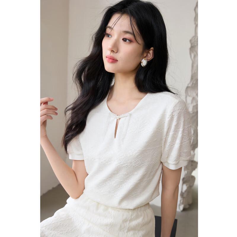 Autumn Water Yi Ren Elegant Jacquard Knit Round Neck Top M