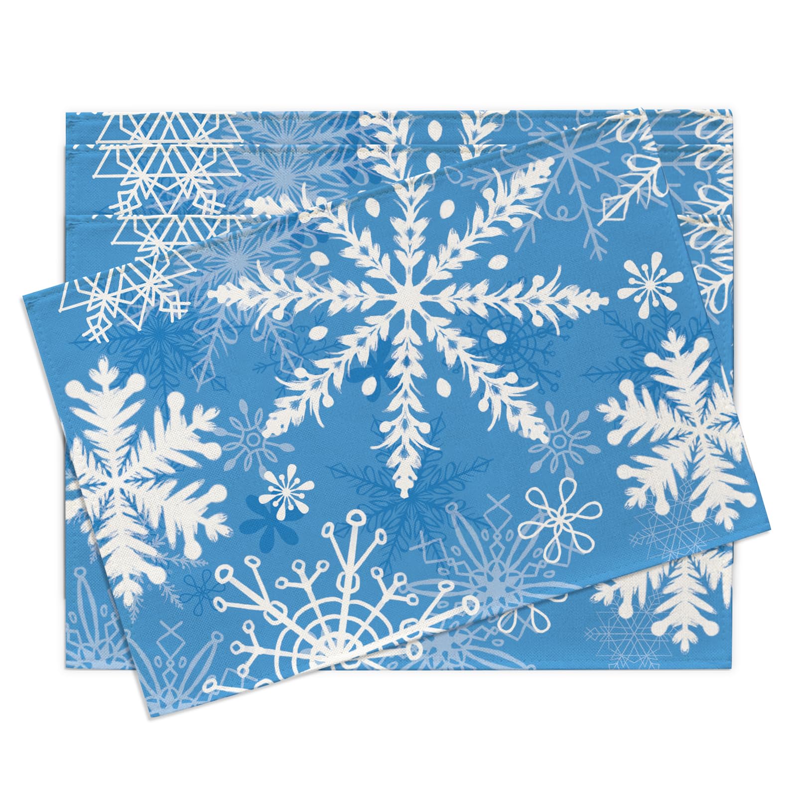 

Winter Snowflake Blue Placemats Set of 4, Christmas Snow Dining Place Mats Table Decor, Seasonal Home Kitchen Decoration 12 x 18 Inches 4Pcs-12 X18