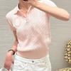 2026 Early Spring Design Sense Fashion Heavy Industry Letter Patch Polo Collar Pink Foreign Style Age-reducing Knitted Short-sleeved Top