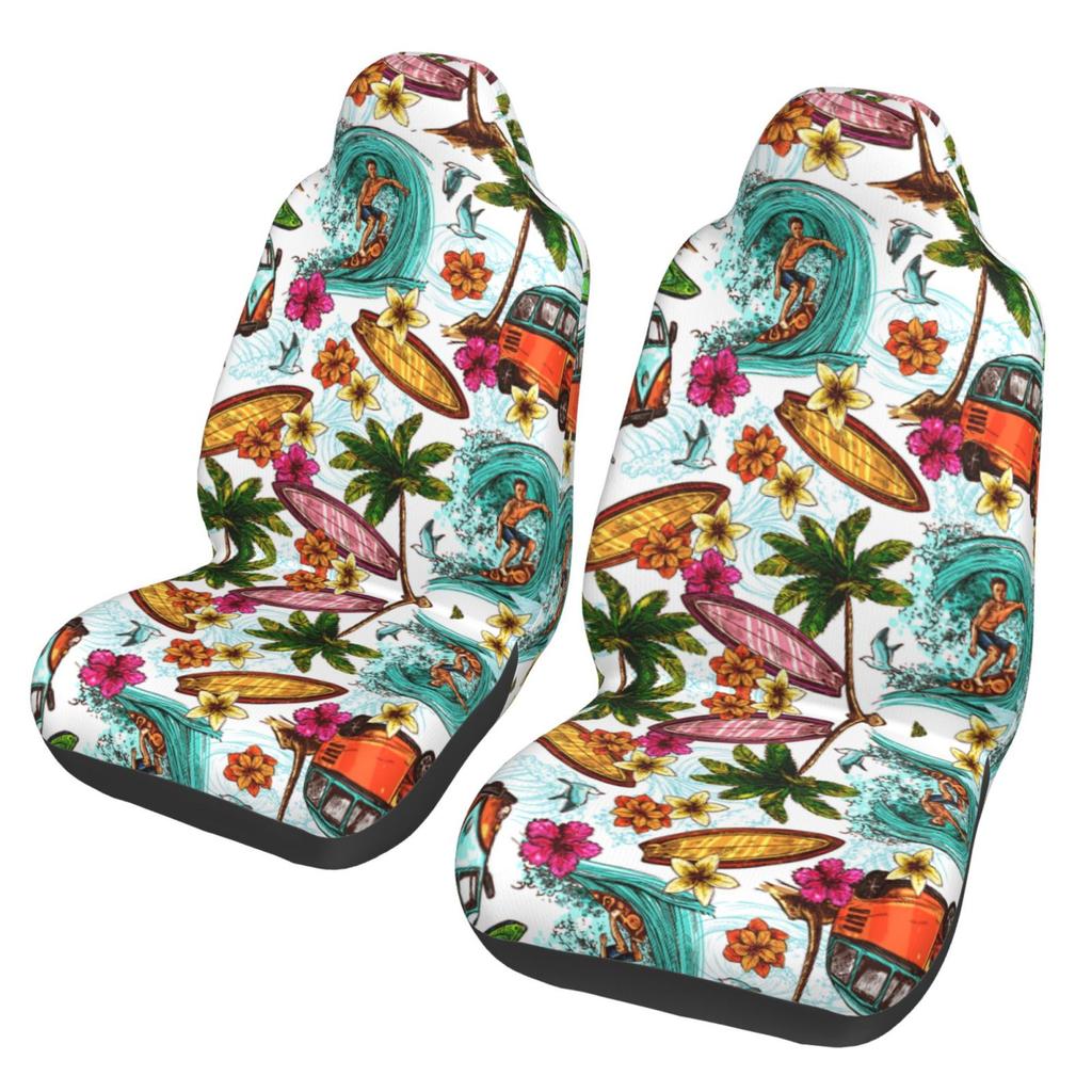 Casual Hawaiian Vacation Print Car Seat Covers Set 2 Pcs Elastic Auto Interior Car Accessories Protectors Non-Slip Auto Cove