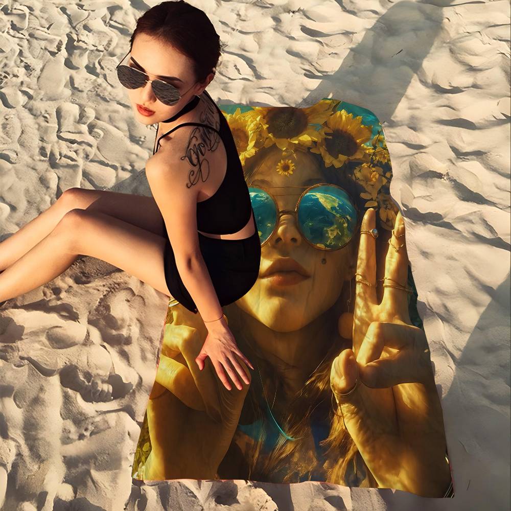1pc Nordic Boho Fashion Glasses Woman With Flowers Beach Towel Bath Towels For Microfiber Quick Dry Sand Yoga Gym Pool