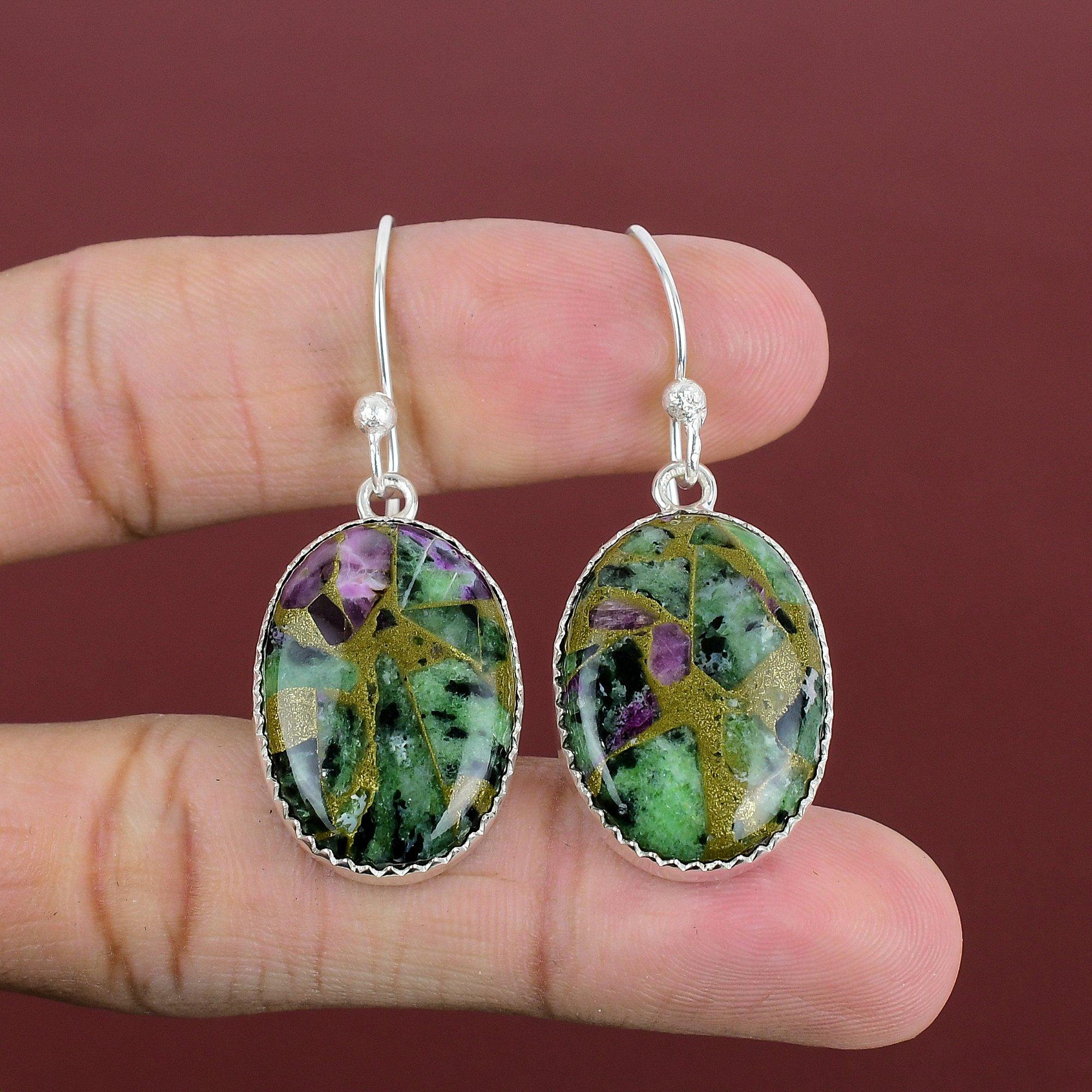 Copper Ruby Zoisite Earring 925 Sterling Silver Earring Unique Style Jewelry Handmade Dainty Earring Natural Gemstone Earring Gifts For Wife