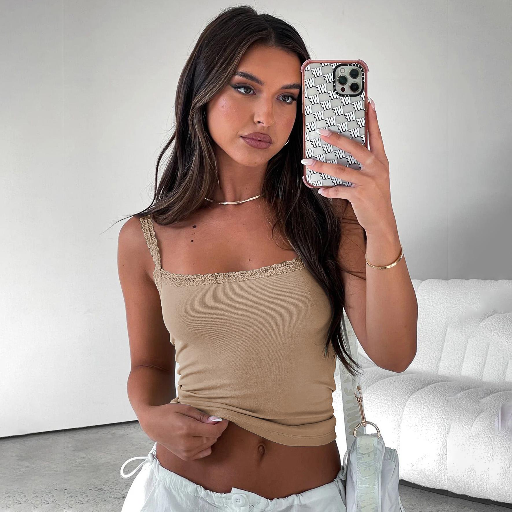 

Женская летняя тонкая универсальная майка-бретелька с подтяжками и U-образным вырезом внутри, короткая майка с внутренней стороны, сплошной цвет XL абрикосовый