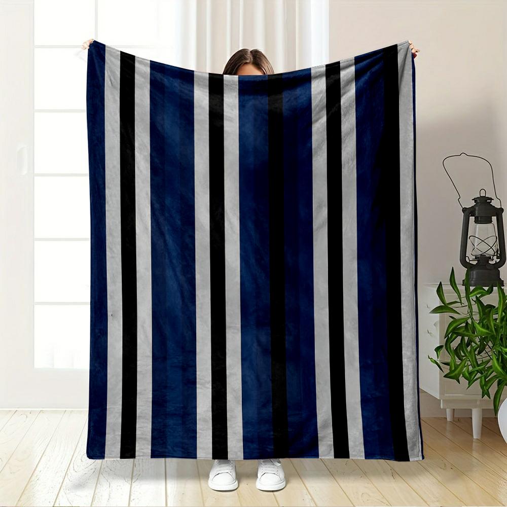 Blue and black vertical striped pattern blanket Flannel blanket for bedroom, living room, sofa, and nap sofas