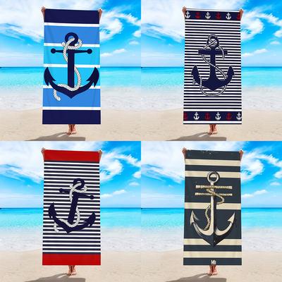 1 Stück Meer-Element-Streifen, Anker-Druck großes Strandtuch, Sport Schwimmen, Yoga multifunktionales Strandtuch