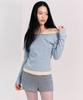 MARGARIN FINGERS Off-Shoulder Layered T-Shirt (Light Blue)