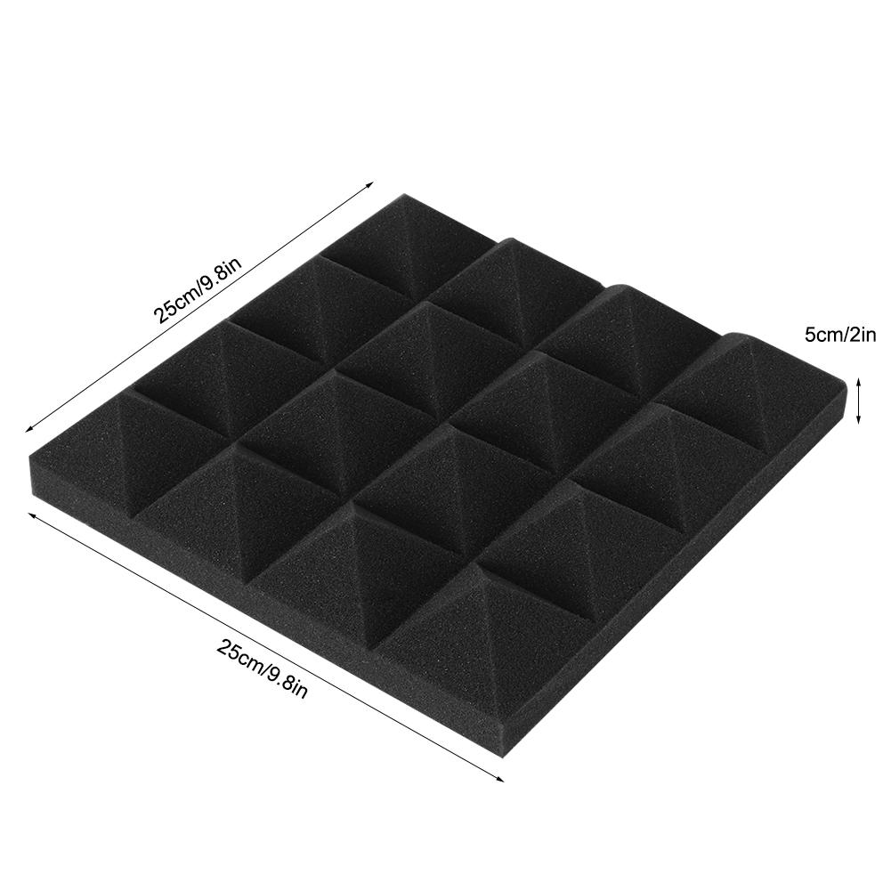 6pcs Pyramid Shape Sound Absorbing Cotton Foam Acoustic Panels Studio Soundproofing Foam(Black )