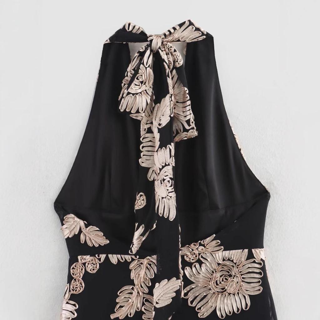 2025 Spring Women's European & American Style Slimming Embroidered Mesh Dress