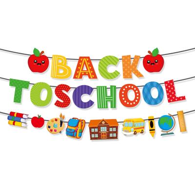 School Season Decoration Cartoon Apple School Bus Schoolbag Pulling Flag Latte Flower Banner Customization