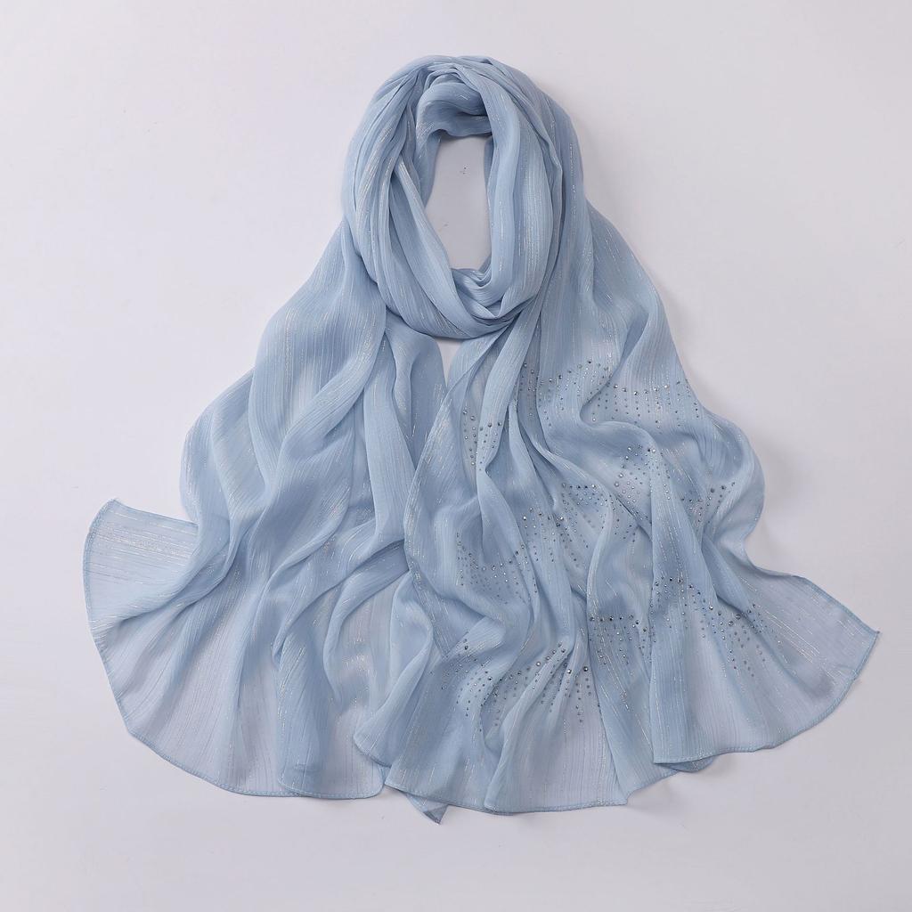 Luxury Rhinestone Chiffon Hijabs Woman Muslim Scarf Shawls Solid Lady Party Shawl Wraps Islamic Turban Female Headscarf Ramadan