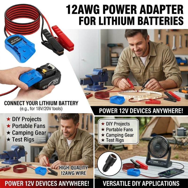 12AWG Battery To Alligator Clip Power Adapter For Outdoor Camping Car Repair With ABS Housing Adapter