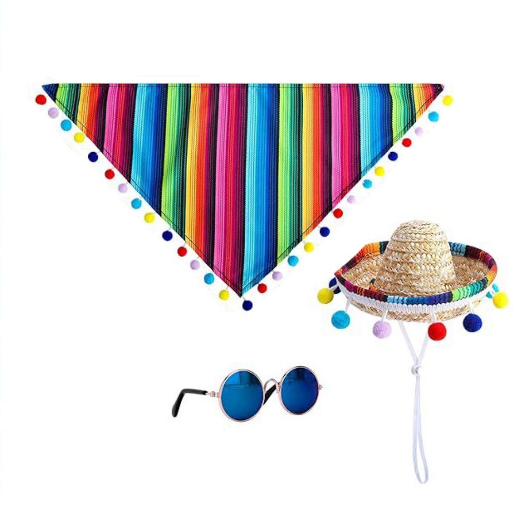 Adjustable Striped Pet Triangle Scarf Mexican Style Pet Neckerchief  Decorative Big White Goose