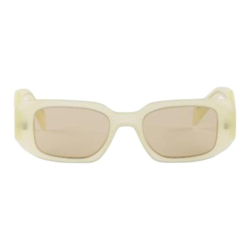 Prada Geometric Design Acetate Irregular Shape Sunglasses Unisex Couple Style Frosted Vanilla
