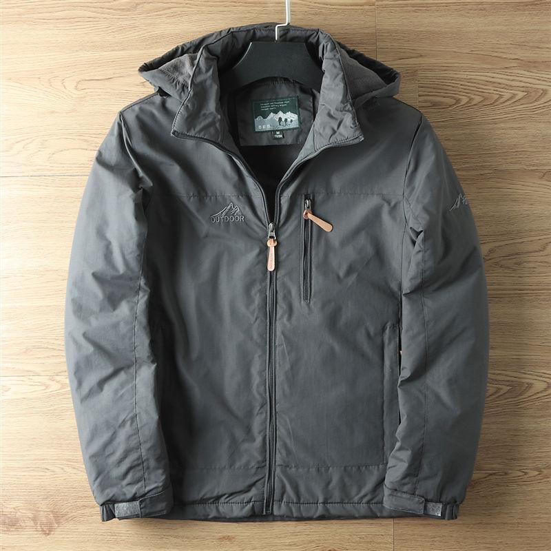 Autumn and Winter Fleece Lined Warm Hooded Jacket Men's Coat Waterproof Jacket Outdoor Hiking Hooded Windbreaker