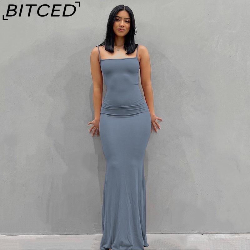 BITCED Solid-colour Women's Dress Fitted Peach-shaped Bottom Strapless Long Fishtail Dress