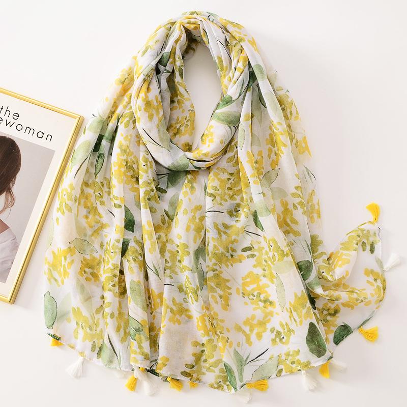 Spain Fashion Daisy Floral Tassel Viscose Shawl Scarf Lady Print Soft Pashmina Stole Wrap Snood Bufandas Muslim Hijab Sjaal