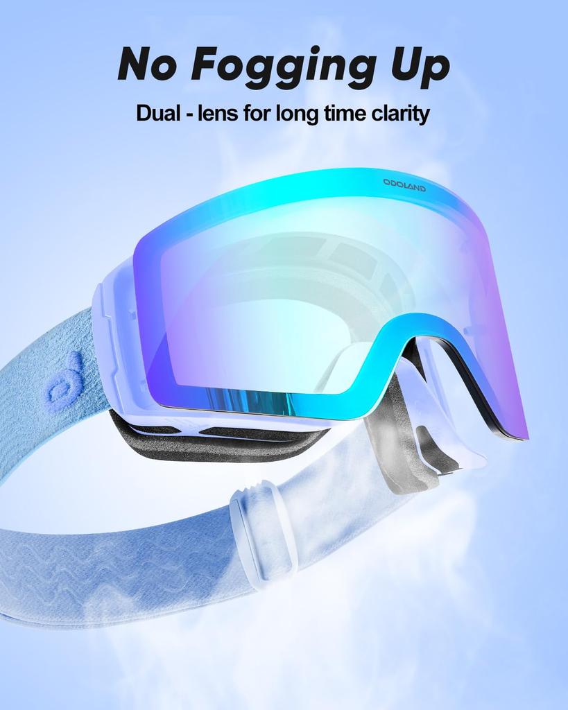 Odoland Photochrome Schneebrille mit Spiegel OTG Brille UV400 Automatisch Stoßfest Erwachsenengröße Farbwechselnde Gläser, Beschlagschutz, Kompatibel, Schutz,