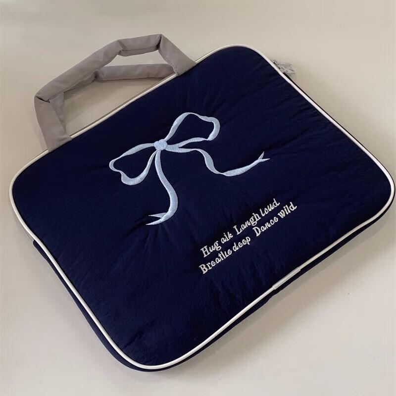 Embroidered Bow Tablet Laptop Tote Bag