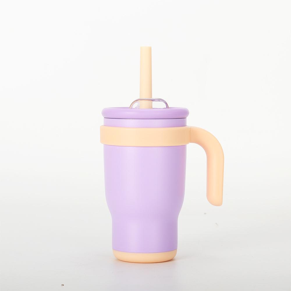 14oz Color Block Straw Cup for Kids - Stainless Steel Thermos with Handle