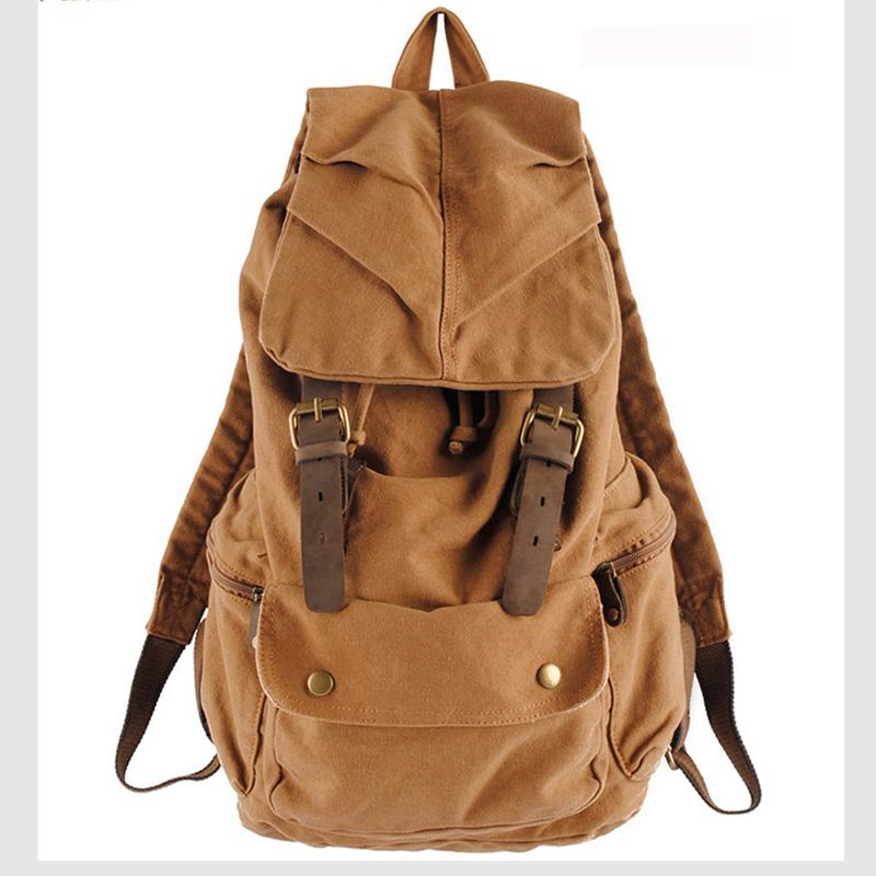 Zaino Militare Tela Pelle Vintage Moda Uomo Zaino Scuola Zaino Coulisse Donna Zaino Uomo Zaino Adolescente Mochila cammello