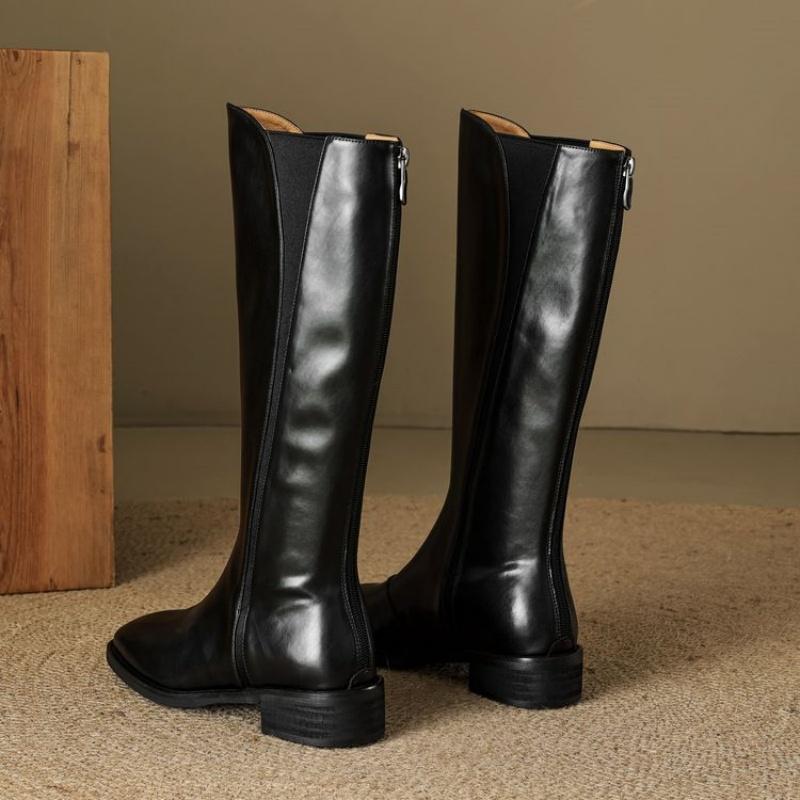 

Мода 2025 Новые женские сапоги с квадратным носком на высоком каблуке, сапоги до колена, из спилковой кожи, модные, для вечеринок, женская обувь, женские сапоги 34