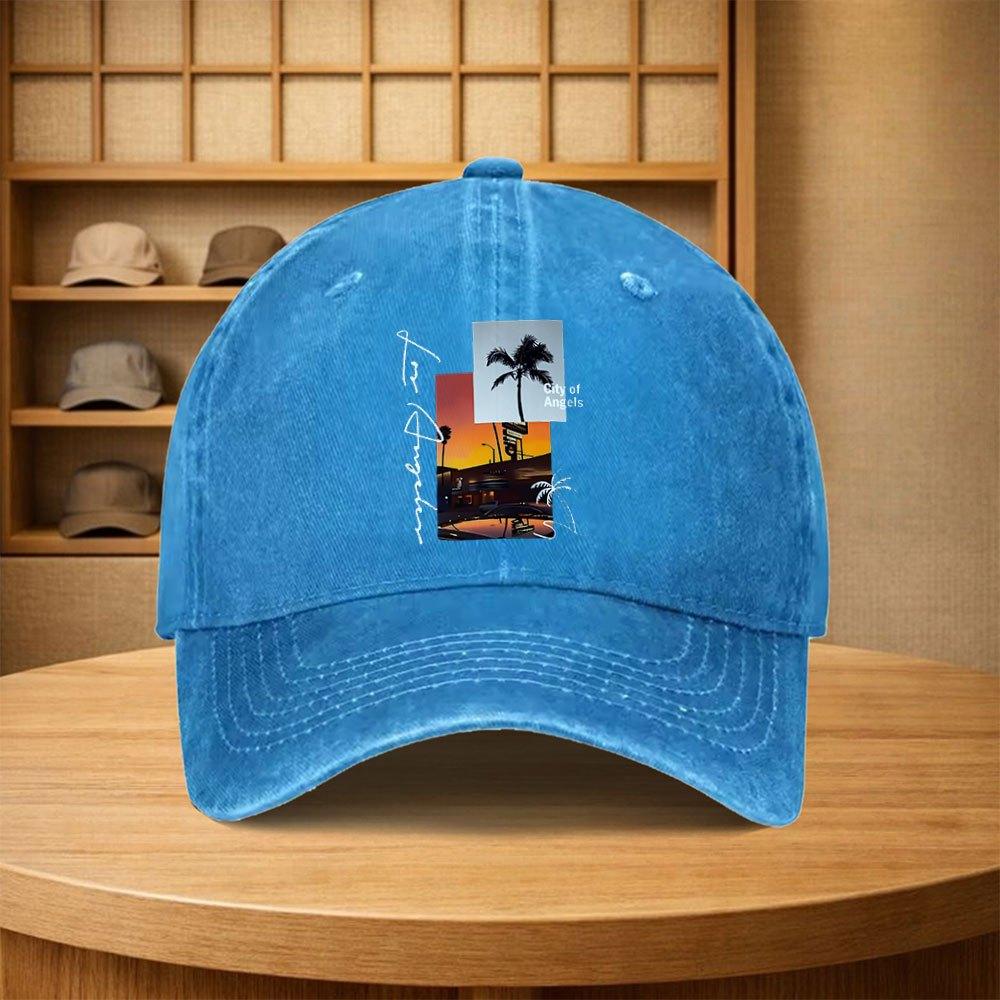 Vintage City of Angels Palm Tree Sunset Baseball Cap Unisex Adjustable Snapback Hat