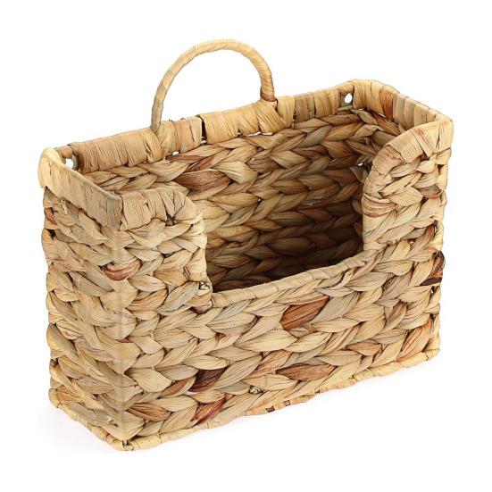 

Плетеная вручную корзина из водяного гиацинта, настенный органайзер для журналов, для книг, файлов, газет, деревенская плетеная корзина для хранения с одной ручкой для прихожей, ванной жёлтый