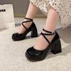 fashion Women's Shoes 2024 Brand Mary Janes Women's High Heels Fashion Buckle Strap Dress Pumps Women New Shallow Round Toe Heels Women