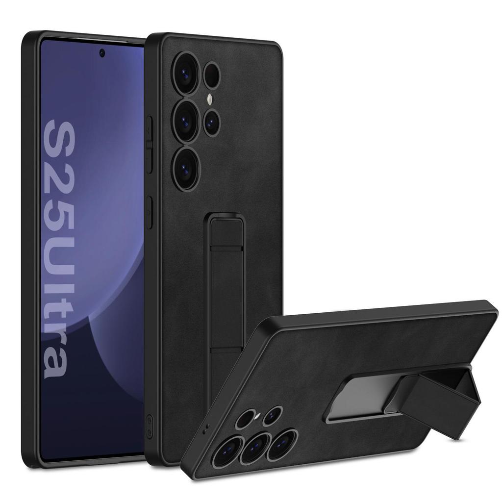 Samsung S25 Ultra Folding Bracket Case - Drop-Proof Frosted Leather Hard Shell