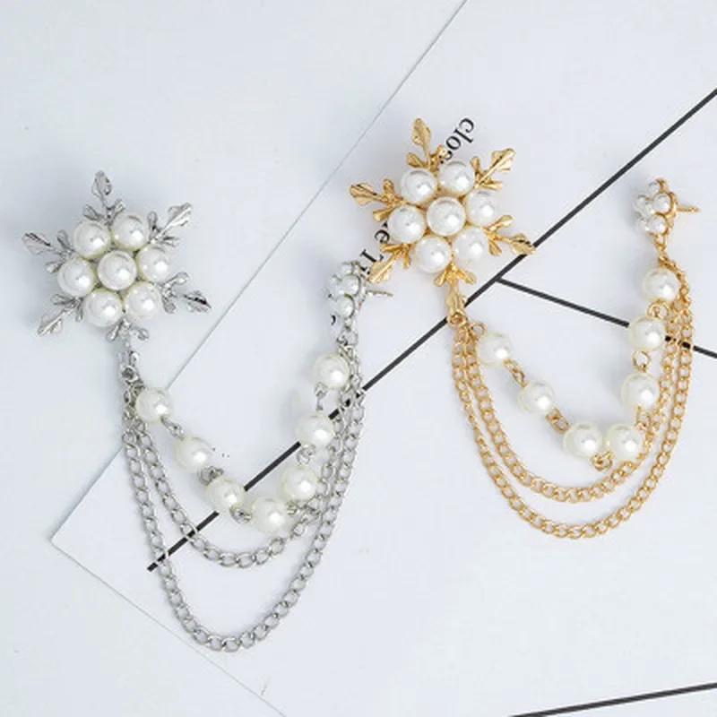 1pcs Versatile Pearl Snowflake Tassel Brooch Fashion Accessories Corsage Female Fashion Brooches for Women Chain Pin Jewelry